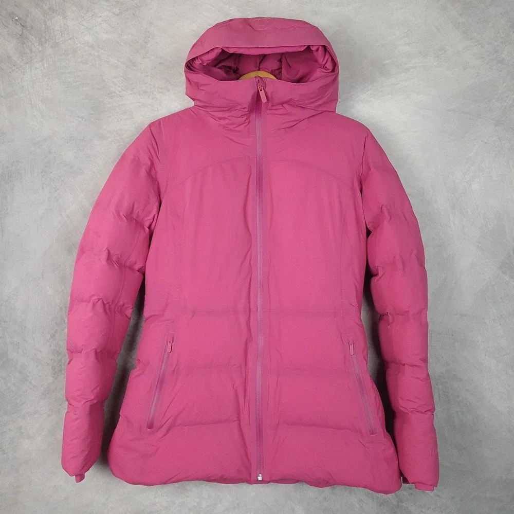Lululemon Down Puffer Jacket Womens 8 Pink Hooded Sleet Street Coat Full Zip
